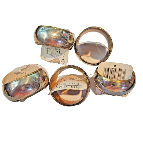 Napkin Rings Kemp & Beatley Set of 5 Silver and Gold color Round 1  1/2" x 3/4" - Picture 5 of 6